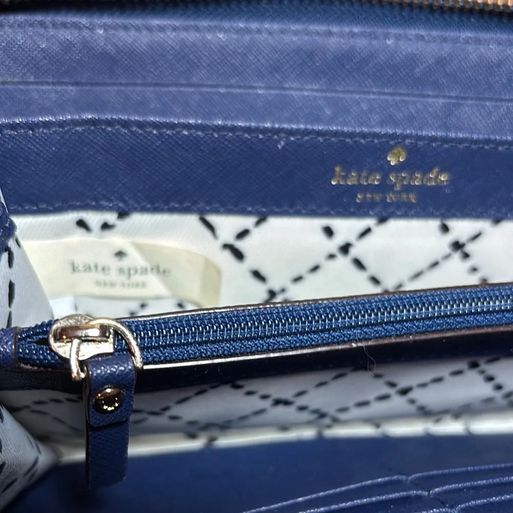kate spade Safiano Leather Wallet Navy Dark Blue Zip Around 8”Lx4.25”Hx1”H - Picture 15 of 17